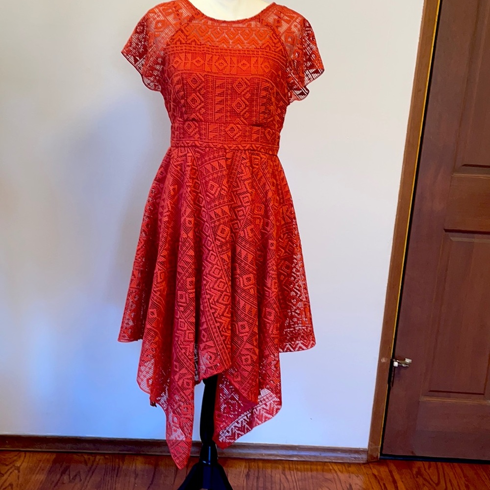 Anthropologie Maeve lace dress, coral red, size 8